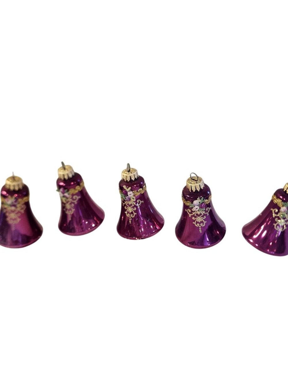 Krebs Burgundy / Gold Bell Ornaments set of 5 AS IS